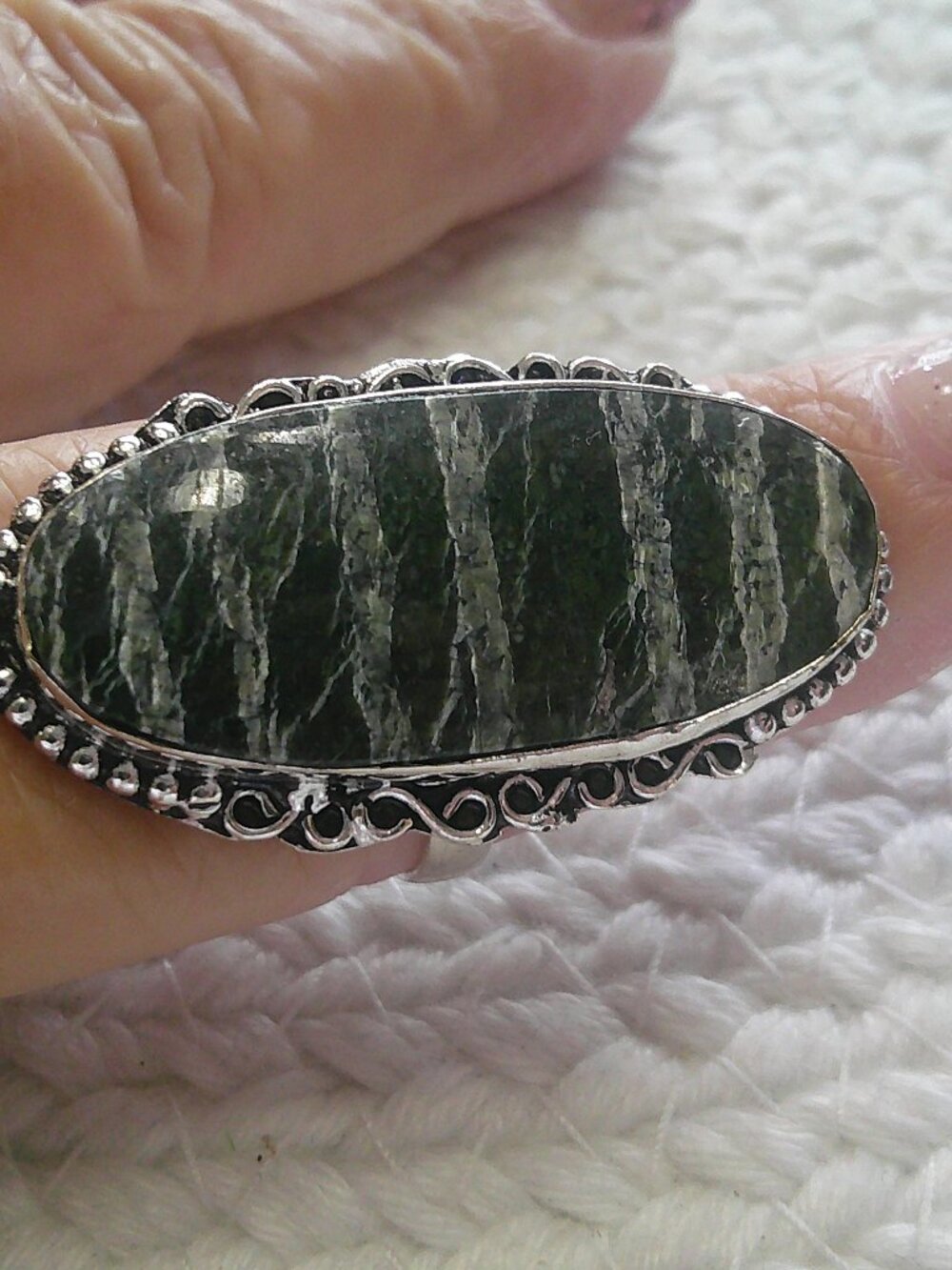 Unique SWISS GREEN OPAL Handmade Sterling 925 Ring Size 9 #209F